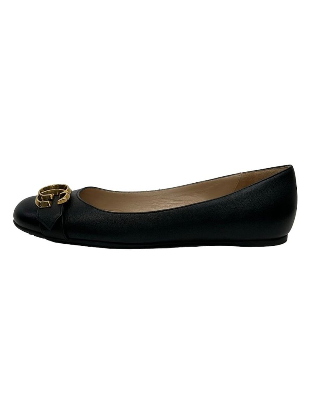 Gucci Flat Shoes Black Gold GG Marmont Leather